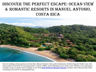 Discover the Perfect Escape: Ocean-View & Romantic Resorts in Manuel Antonio