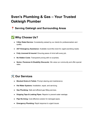 Expert Plumbing Services in Oakleigh – Sven’s Plumbing & Gas
