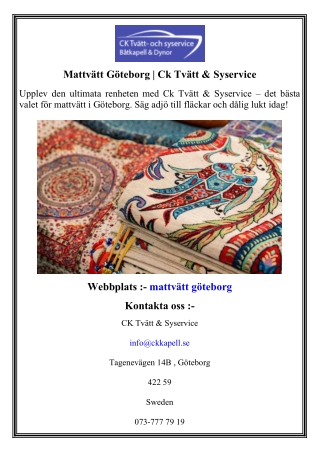Mattvätt Göteborg   Ck Tvätt & Syservice