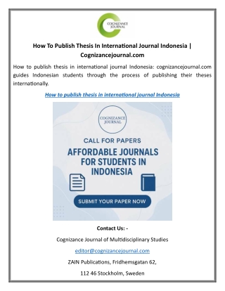 How To Publish Thesis In International Journal Indonesia Cognizancejournal.com