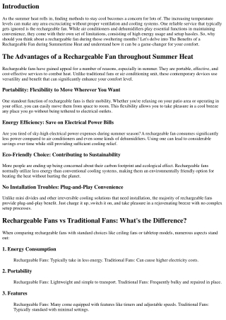 The Advantages of a Rechargeable Fan during Summertime Heat
