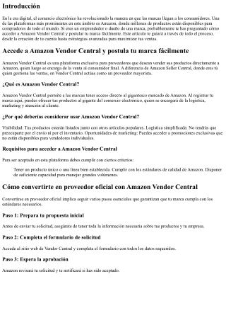 Accede a Amazon Vendor Central y postula tu marca fácilmente
