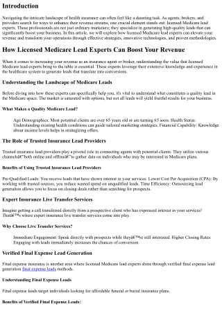 How Licensed Medicare Lead Experts Can Boost Your Revenue