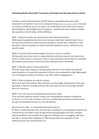 Debunking Myths About Skin Treatment with Help from Skin Specialists in Kochi