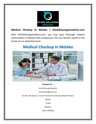 Medical Checkup In Melaka  Klinikkeluargamedisha.com
