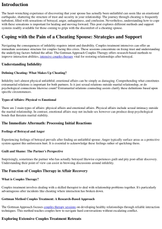 Coping with the Discomfort of an Unfaithful Spouse: Strategies and Assistance