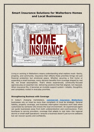 Smart Insurance Solutions for Walterboro Homes and Local Businesses