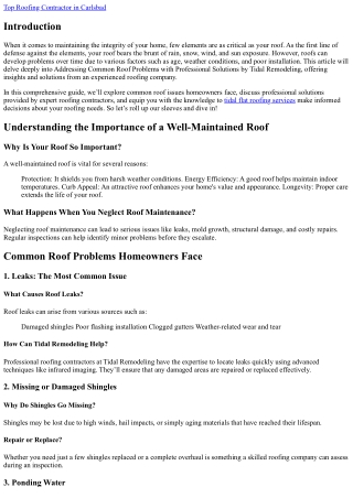 Addressing Common Roof Problems with Professional Solutions by Tidal Remodeling
