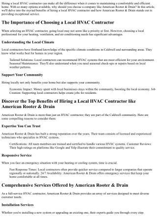 Discover the Top Benefits of Hiring a Local HVAC Contractor like American Rooter