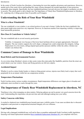 The Importance of Timely Rear Windshield Replacement in Aberdeen, NC
