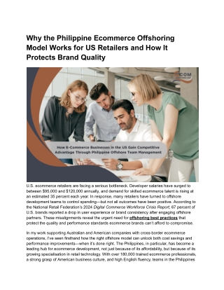 Why the Philippine Ecommerce Offshoring Model Works for US Retailers and How It Protects Brand Quality