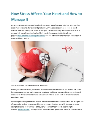 How Stress Affects Your Heart and How to Manage It