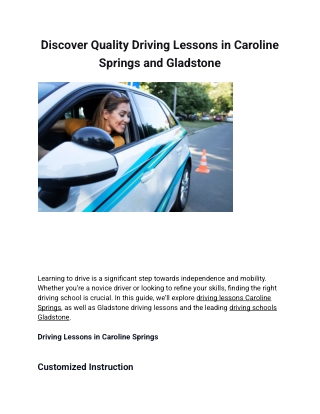 Discover Quality Driving Lessons in Caroline Springs and Gladstone