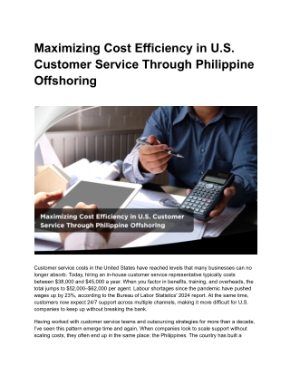 Maximizing Cost Efficiency in U.S. Customer Service Through Philippine Offshoring