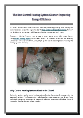 The Best Central Heating System Cleaner Improving Energy Efficiency