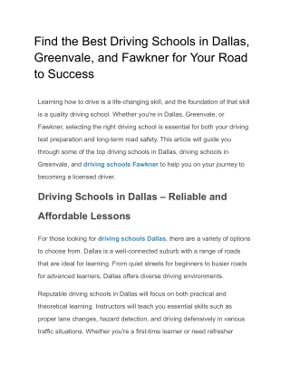 Find the Best Driving Schools in Dallas, Greenvale, and Fawkner for Your Road to Success