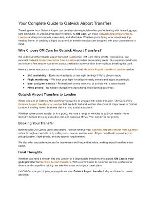 Your Complete Guide to Gatwick Airport Transfers