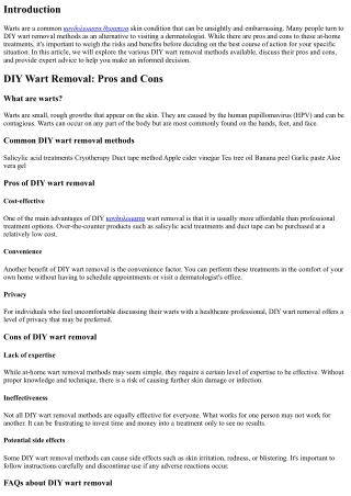 DIY Wart Removal: Pros and Cons