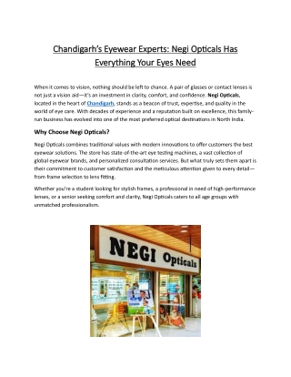 Chandigarh’s Eyewear Experts Negi Opticals Has Everything Your Eyes Need