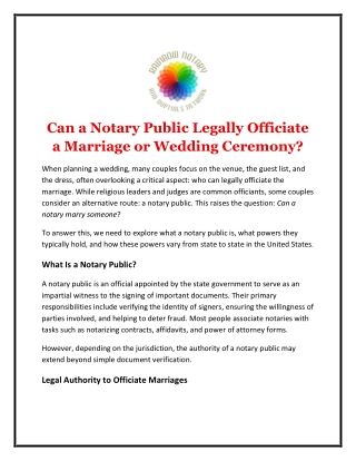 Can a Notary Public Legally Officiate a Marriage or Wedding Ceremony