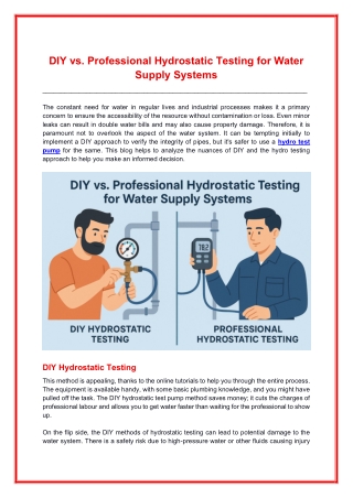 DIY vs. Professional Hydrostatic Testing for Water Supply Systems
