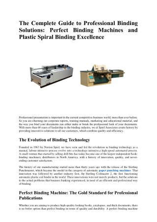 The Complete Guide to Professional Binding Solutions Perfect Binding Machines and Plastic Spiral Binding Excellence