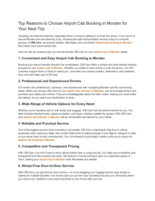 Top Reasons to Choose Airport Cab Booking in Morden for Your Next Trip