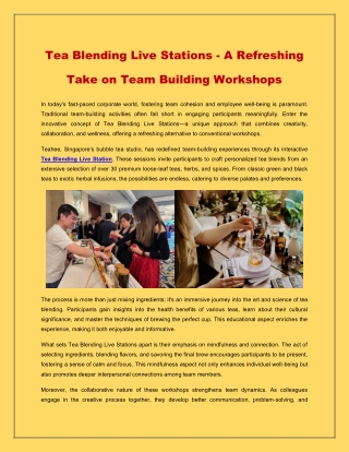 Tea Blending Live Stations - A Refreshing Take on Team Building Workshops