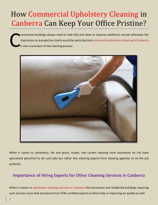 How Commercial Upholstery Cleaning in Canberra Can Keep Your Office Pristine
