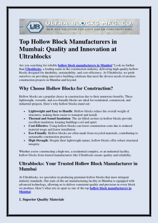 Top Hollow Block Manufacturers in Mumbai