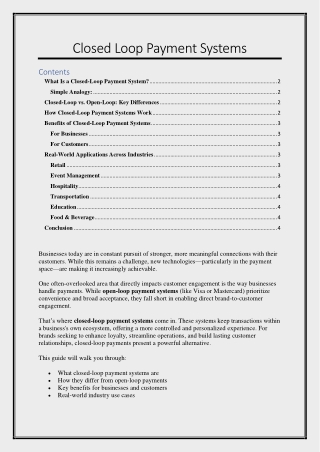 Closed Loop Payment Systems