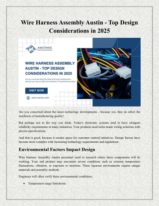 Wire Harness Assembly Austin - Top Design Considerations in 2025