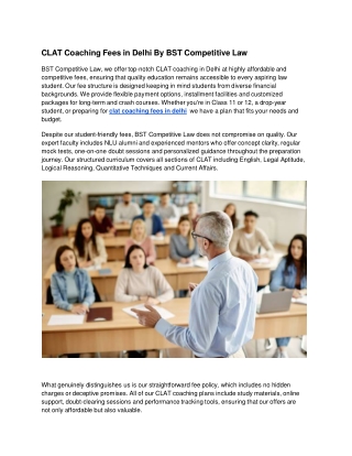 CLAT Coaching Fees in Delhi By BST Competitive Law