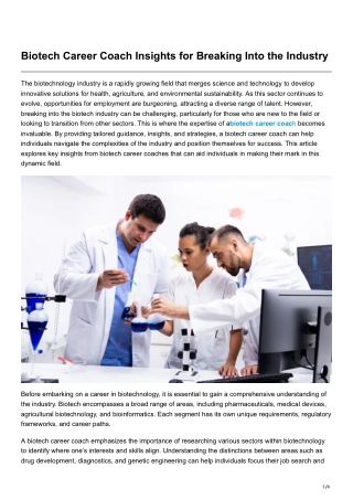 Biotech Career Coach Insights for Breaking Into the Industry