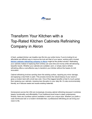 Transform Your Kitchen with a Top-Rated Kitchen Cabinets Refinishing Company in Akron