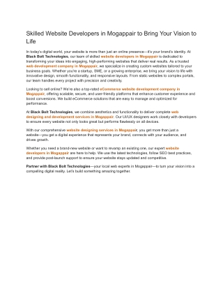 Skilled Website Developers in Mogappair to Bring Your Vision to Life