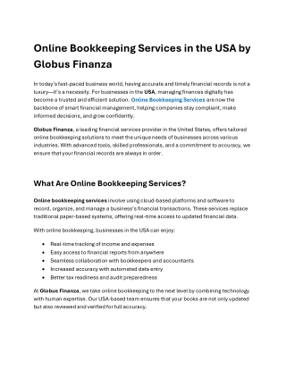 Online Bookkeeping Services in the USA by Globus Finanza