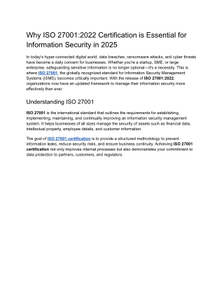 Why ISO 27001_2022 Certification is Essential for Information Security in 2025
