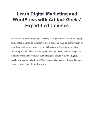 Learn Digital Marketing and WordPress with Artifact Geeks’ Expert-Led Courses