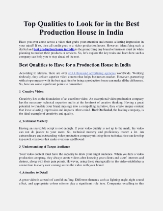 Top Qualities to Look for in the Best Production House in India