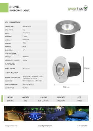 7W LED In-Ground Garden Light By Greenhse Technologies
