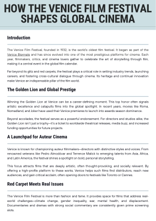 How the Venice Film Festival Shapes Global Cinema