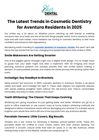 The Latest Trends in Cosmetic Dentistry for Aventura Residents in 2025