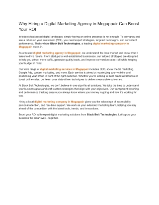 Why Hiring a Digital Marketing Agency in Mogappair Can Boost Your ROI