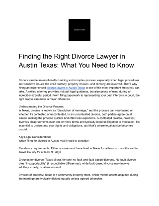 Finding the Right Divorce Lawyer in Austin Texas_ What You Need to Know