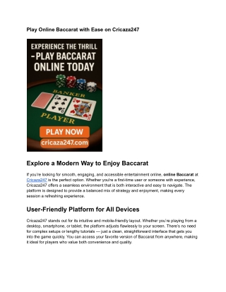 Play Online Baccarat with Ease on Cricaza247 – Seamless, Fast & User-Friendly