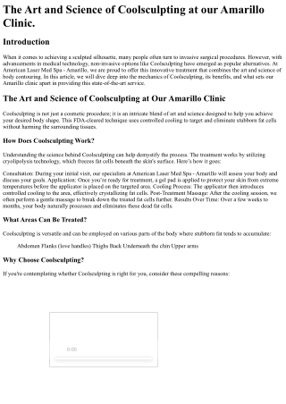 The Art and Science of Coolsculpting at our Amarillo Clinic.