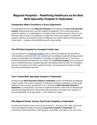 Magnaid Hospitals – Redefining Healthcare as the Best Multi Speciality Hospital in Hyderabad