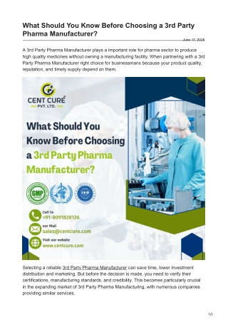 What Should You Know Before Choosing a 3rd Party Pharma Manufacturer?