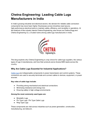 Chetna Engineering - Leading Cable Lugs Manufacturers in India